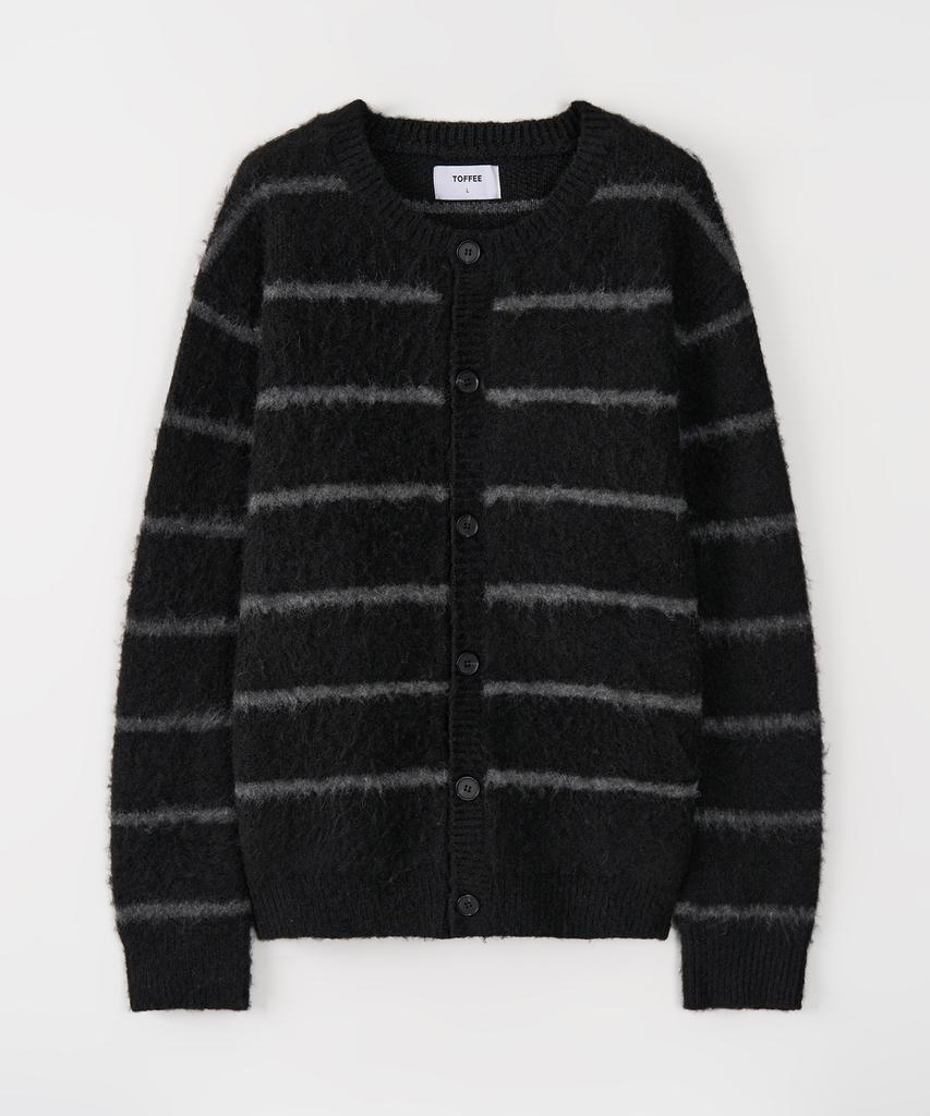 Toffee Brushed Stripe Round Cardigan (Black)
