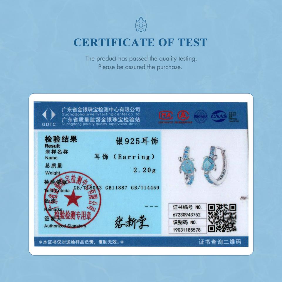 WOSTU 925 Sterling Silver Blue Turtle Hoop Earrings Shiny Zircon Ear Buckles Fine Jewelry For Women Vacation Party Summer Gift