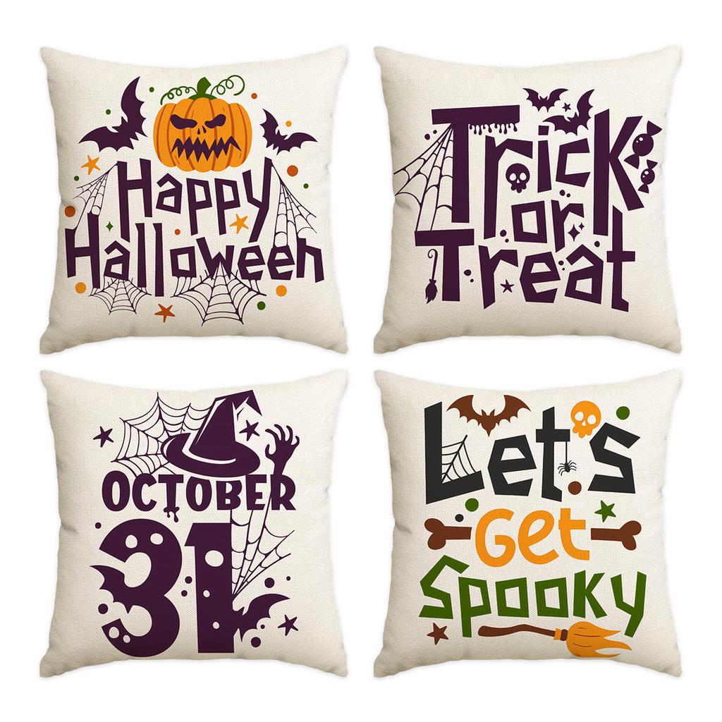 1/4Pcs Halloween Pillow Cover, Horror Skull Pumpkin Spider Web Printed Cushion Cover, Happy Halloween Pillow, Decorative Sofa
