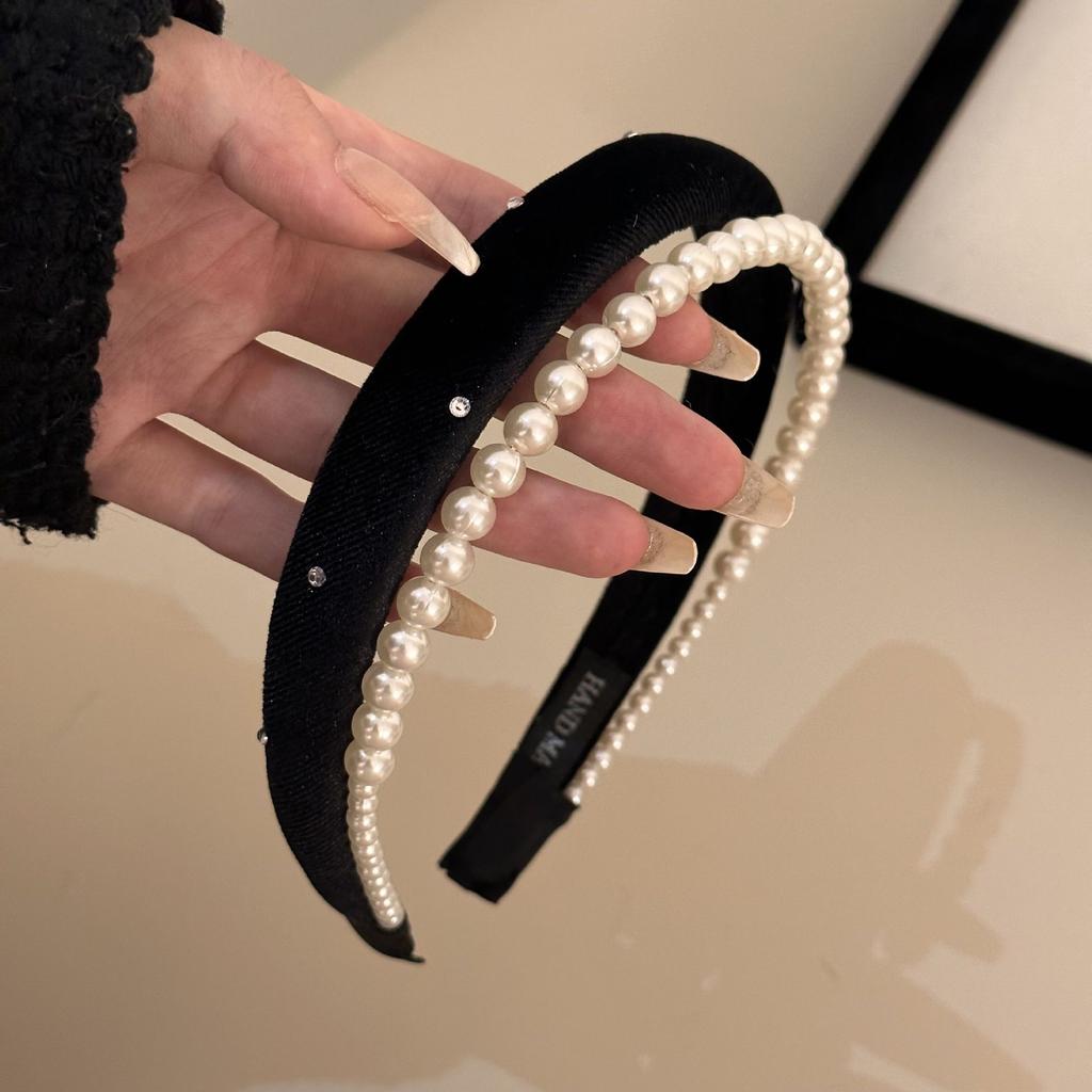French High-end Double-layer Pearl Hair Band, Sponge Headband, Retro and Exquisite Hair Accessory
