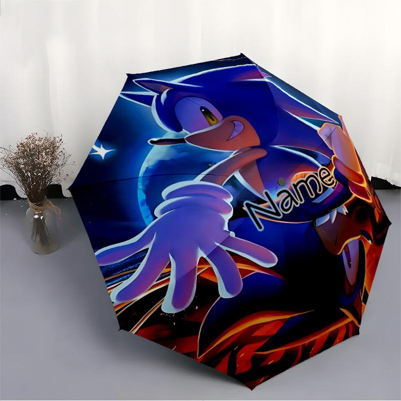 1PC Sonic the Hedgehog - Custom Name Automatic Folding Umbrella - Compact 8-Rib Design, Durable Plastic & Iron, Daily Use S0106022