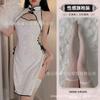 Domila Sex Underwear Embossed Gold Velvet Strap Split Fork Hollow Cheongsam Uniform Temptation Passion Set F037
