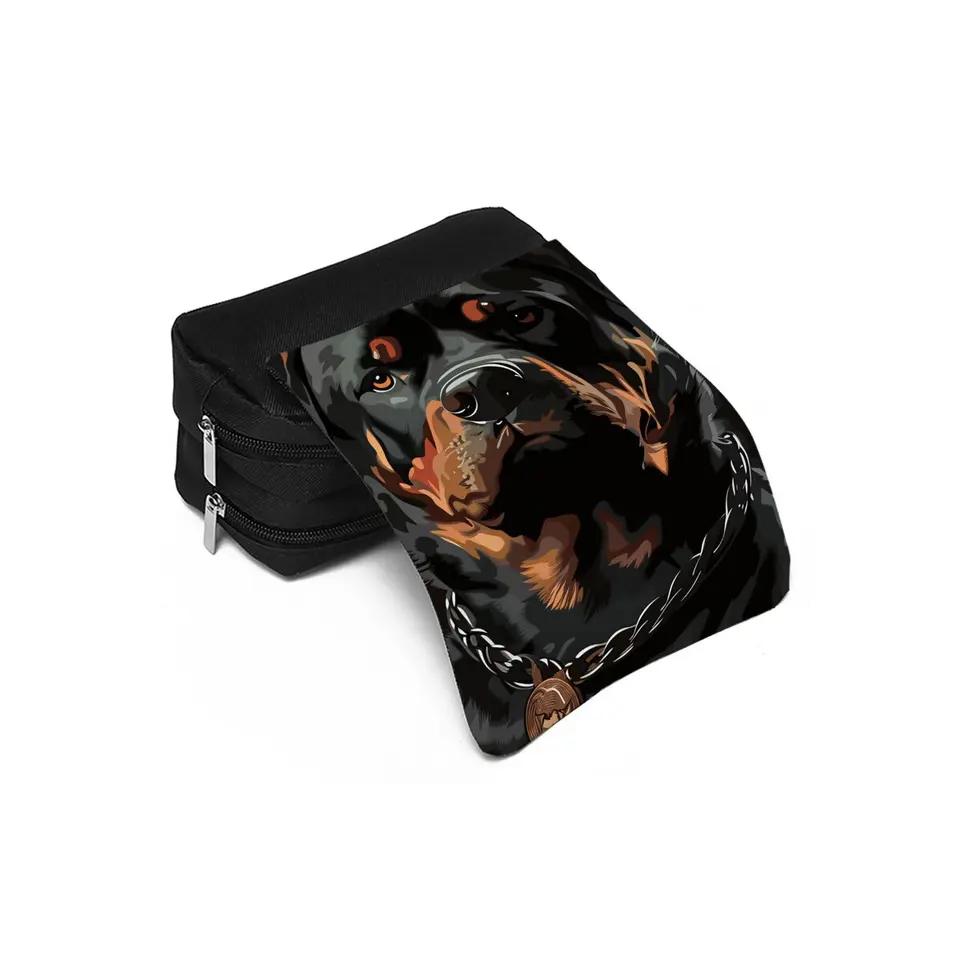 Dog Rottweiler Pattern Double Flip Fabric 3D Pencil Pouch Unisex Best Gift for School & Office Use Children