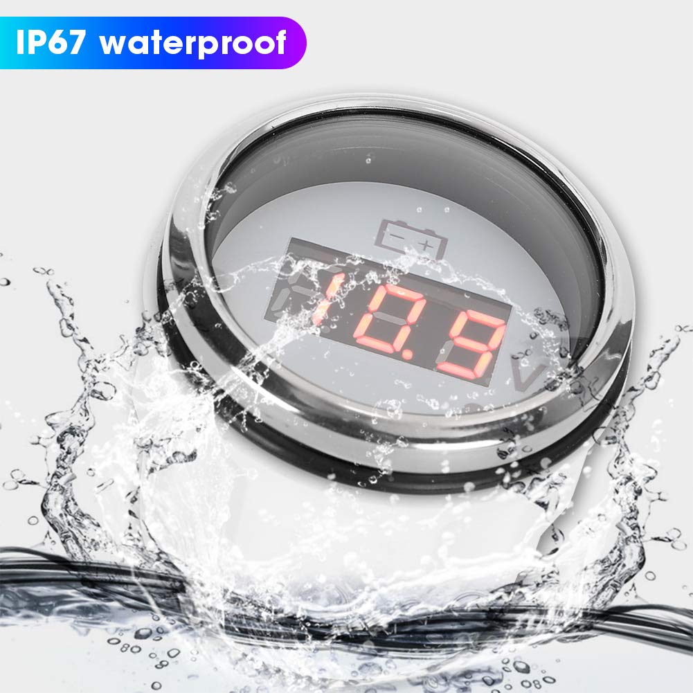 

Marine Voltmeter, Waterproof Anti‑fog LED Digital Battery Voltage Gauge, 2in Universal Stainless Steel Volt Gauge with Smart Alarm for Car, Boat,