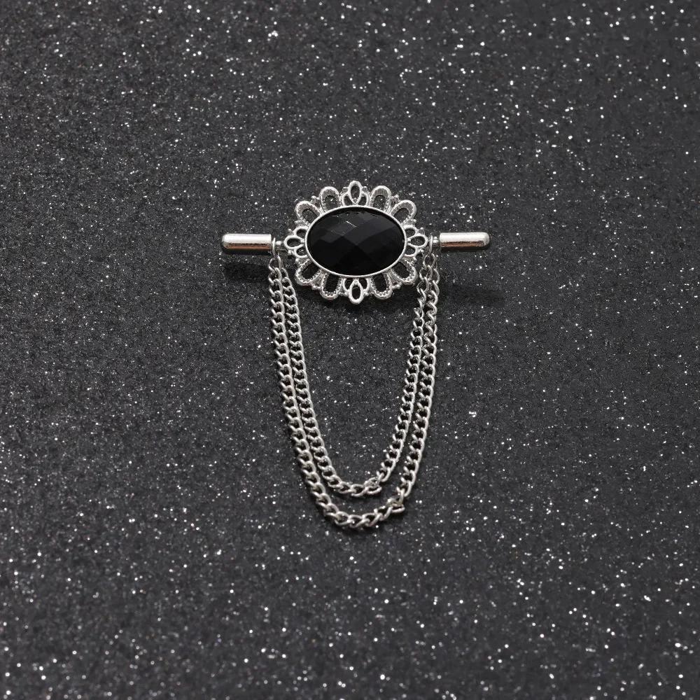 British Style High-end Maple Leaf Brooch with Rhinestone Chain Fashion Vintage Tassel Badge Lapel Pin for Men's Suit Accessories