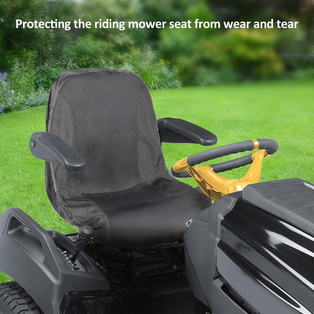 Riding Lawn Mower Seat Cover, Waterproof Tractor Seat Cover with 2 Storage Pockets, Medium, Black