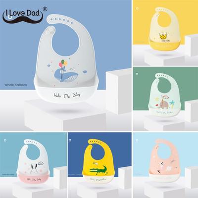 Cute Cartoon Print Baby Bibs Waterproof Soft Silicone Baby Feeding Stuff Dinosaur Pattern Kids Girl Boy Adjustable Children Bib