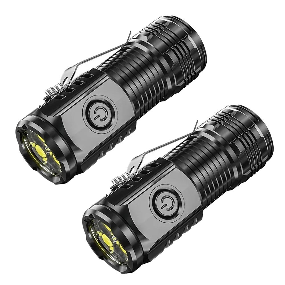 Mini 3 LED Flashlight Portable Rechargeable 18350 Battery, Magnet Powerful Portable EDC Torch for Camping Hiking Emergencies