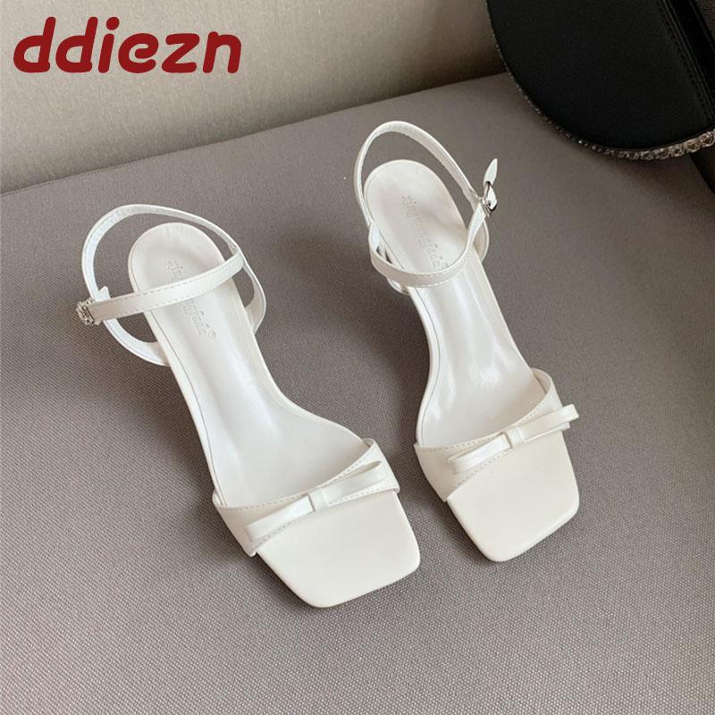 Fashion Luxury Female Butterfly-Knot Ladies Thin Heels Sandals Shoes Fashion Round Toe Footwear Elegant Women Heeled Sandals Shoes