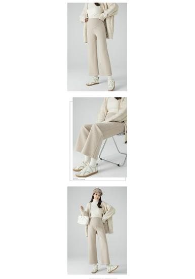 2025 New Style Fleece-Lined Cashmere Maternity Pants: Autumn/Winter Wide-Leg Design with Belly Support