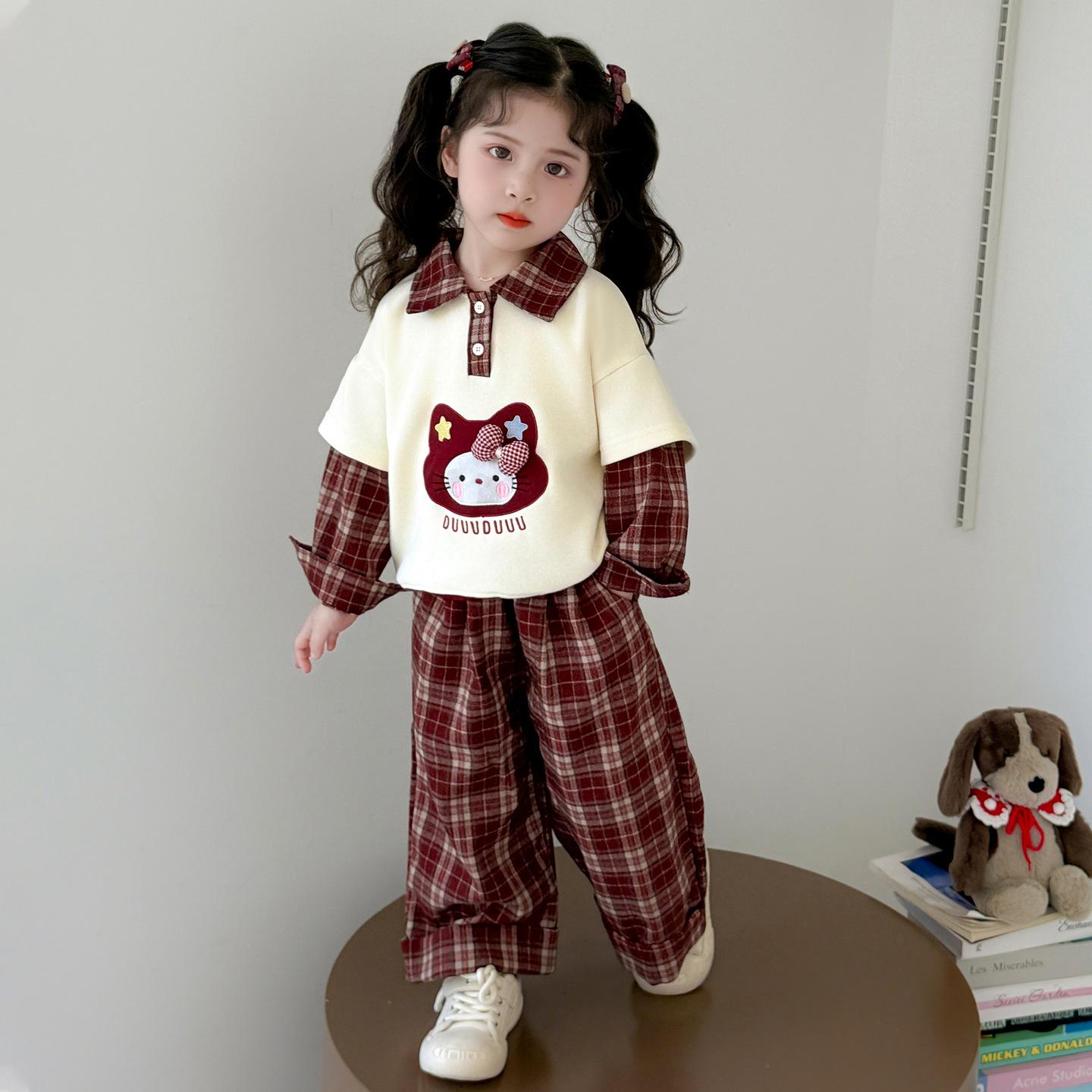 

Girls 2025 Fashion Spring & Autumn Outfit - Red Plaid Two-in-One Set for Toddlers 130 cm красный