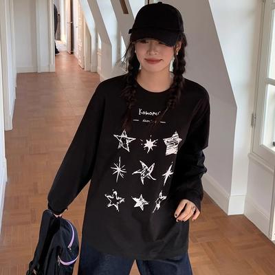 Autumn Pure Cotton Oversized T-shirts Youth Harajuku Graphic Print T Shirt Women Pullover Tshirt Long Sleeve Y2k Tops Streetwear