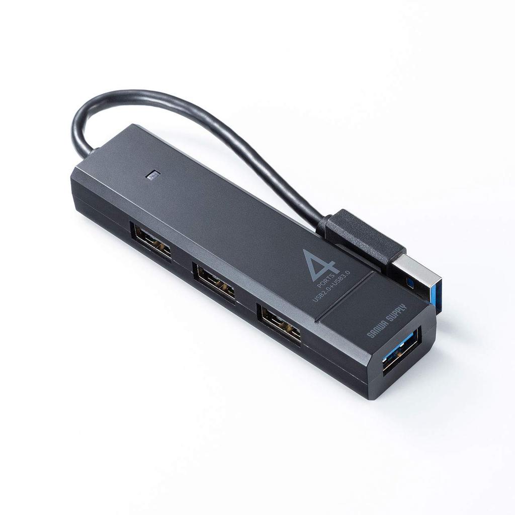 Sanwa Supply USB Gen 1 USB Combo 4 Bus 3.1 + 2.0 Hub, Ports, Powered, Black, USB-3H421BK
