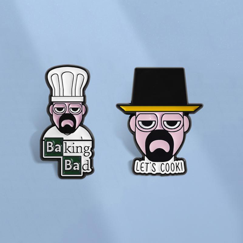 Baking Bad Cook Enamel Pins Custom TV Character Chemistry Teacher Brooches Lapel Badges Jewelry Gift for Fans Friends
