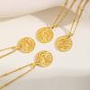 Stainless Steel Zodiac Constellation Necklace for Women, Amulet Round Coin Pendant Vintage Jewelry Birthday Gift