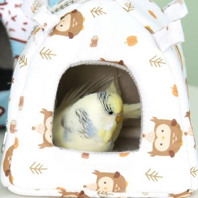 Animal Hideout Warm Parrot Hanging Hammock Cartoon Fleece Bird Nest House Print Design with Mat Sleeping Bed Cave for Pet Cage