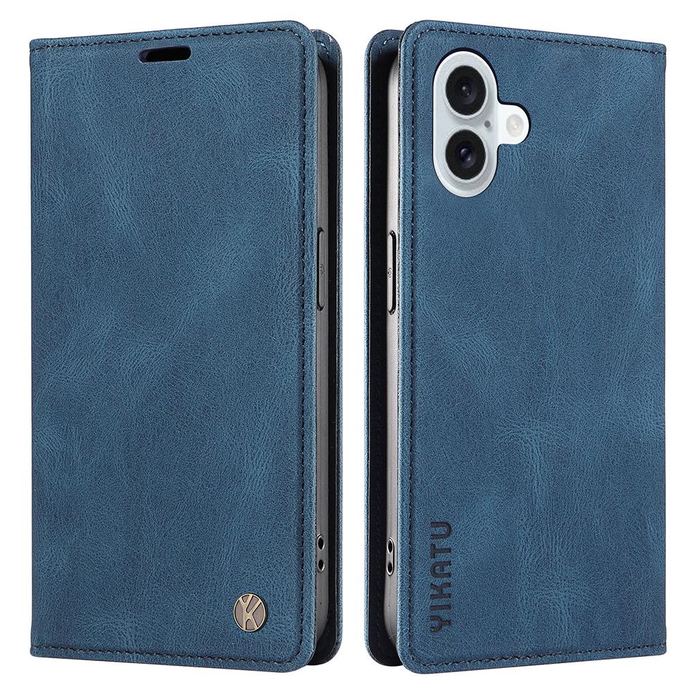 

YIKATU YK-004 For iPhone 16 Plus Leather Cover Skin-Touch Wallet Phone Cases Wholesale Blue