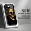 Gold Skull Black Glass Phone Case Suitable for Samsung Galaxy S26 S25 S24 S23 S22 S21 S20 FE/Ultra/Plus Anti Drop Back Cover