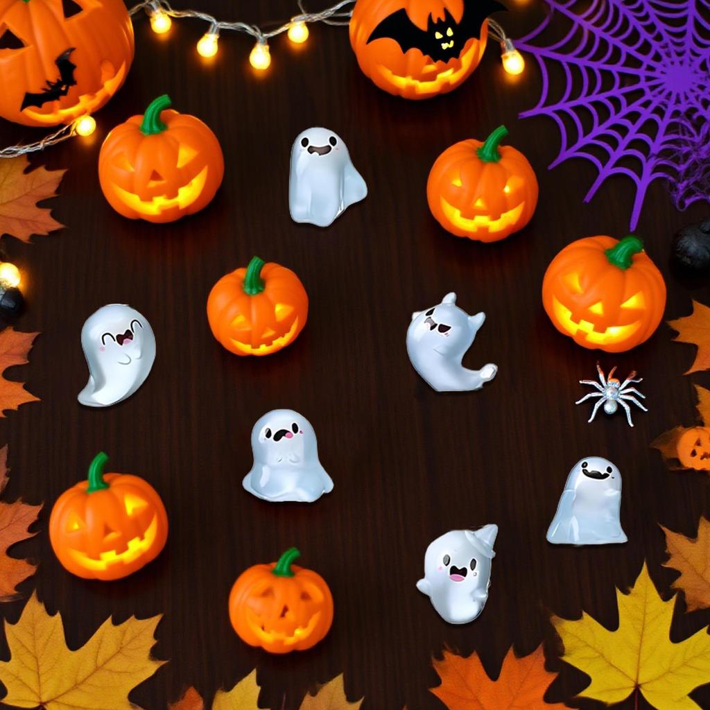 Mini Ghost Figurines Decorative Glow in the Dark Mini Ghost Figures with Box Cute Resin Glowing Spooky Decoration for Porch