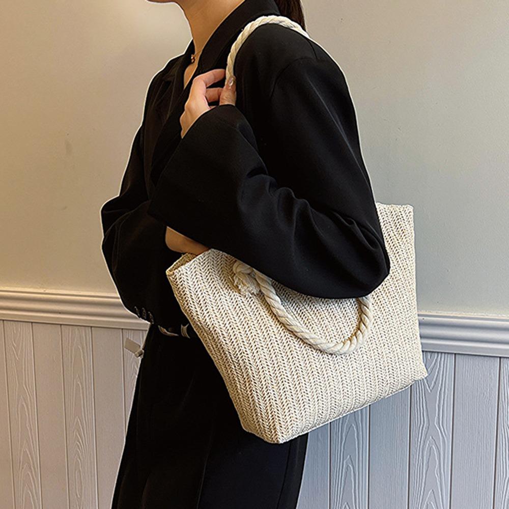 

Bohemian Casual Beach Handbag Elegant Underarm Shoulder Bag Vintage Women Straw Tote Bag Beach білий