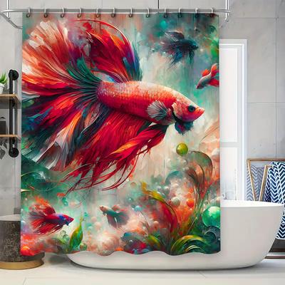 Atemberaubender Fisch-Duschvorhang in Aquarelloptik, wasserdichtes Gewebe mit lebendigen Farben für Badezimmerdekorationen