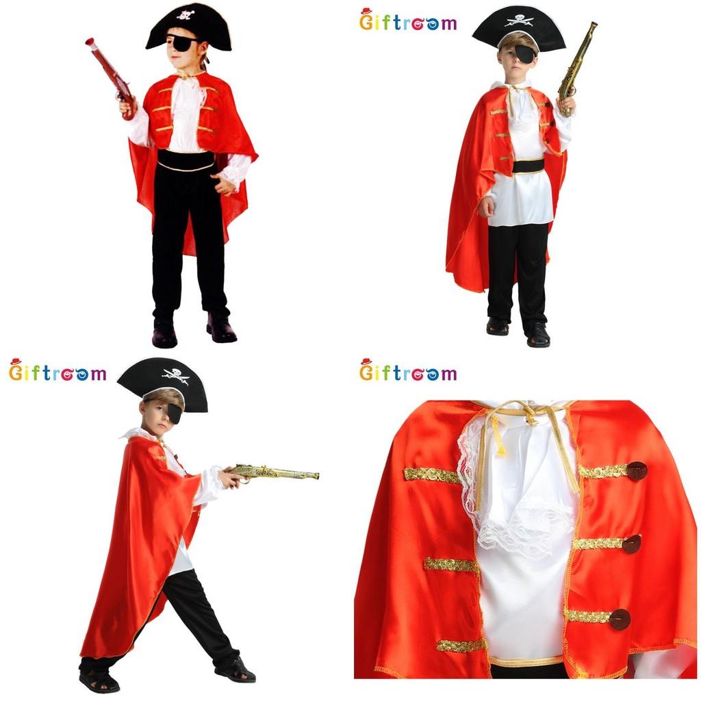 Vibrant Red Cloak Caribbean Pirate Costume For Boys Perfect For Themed Parties
