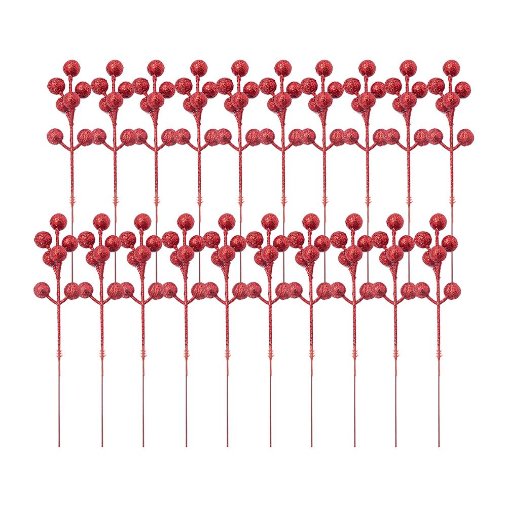 

20pcs Christmas Glitter Artificial Berries Stems Decorations Glitter Christmas Tree Ornaments ,Floral Arrangements Home Décor красный