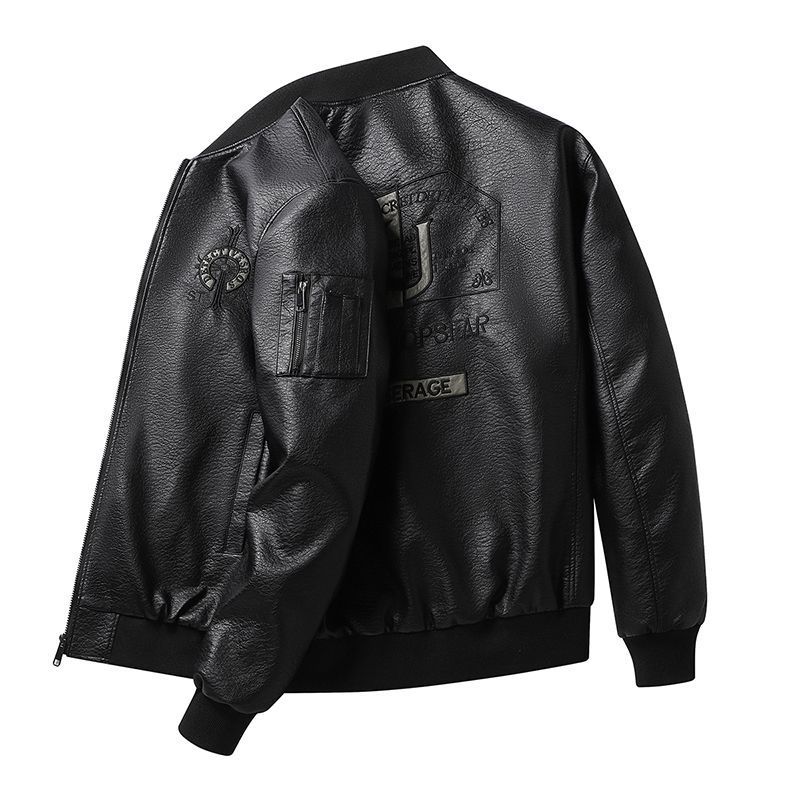 Leather jacket men's spring and autumn coat fleece thickened autumn and winter new flight suit jacket large size men's coat men's