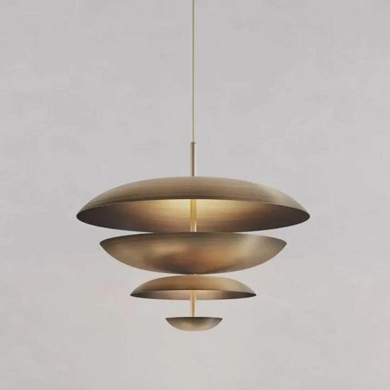 1950's Mid Century 6 Light Celling Raw Brass Flush Mount Fixture Pendant Light Cosmic Pendant Duo Regolith Modern Brass Chandelier