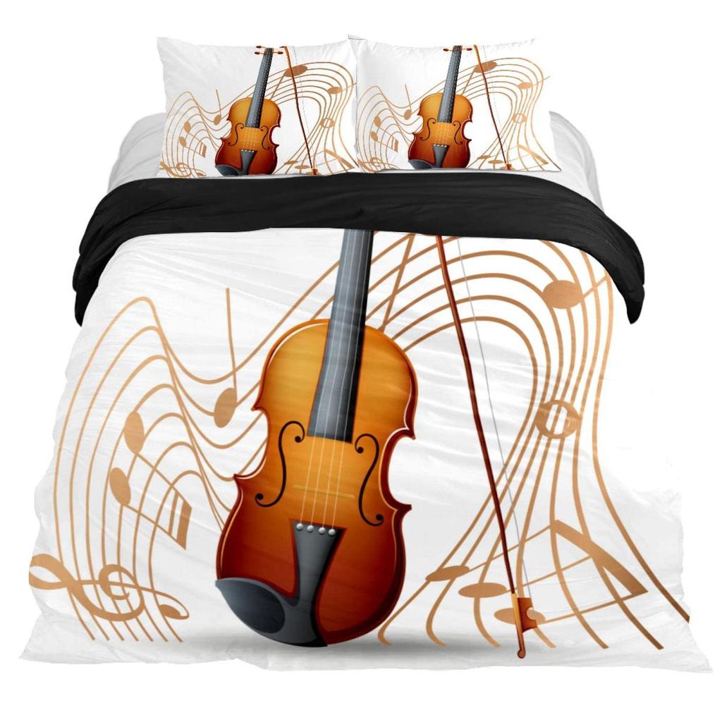 Violin King Queen Duvet Cover Flowers Roses Bedding Set Stringed Instruments Comforter Cover Fashion Music Polyester Quilt Cover