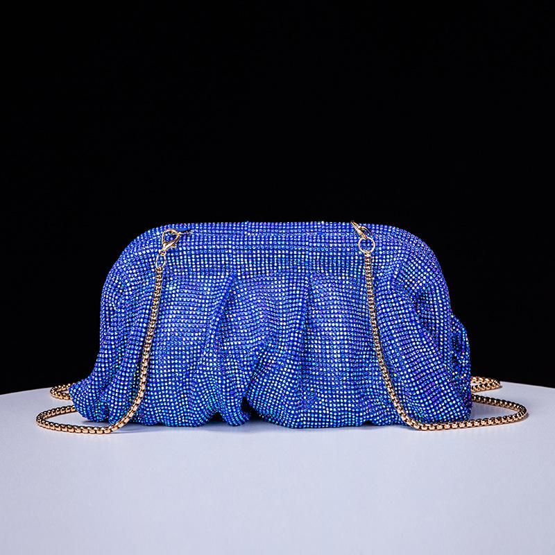 Shiny  Pleated Clutch Evening Bag for Women Chains Dumpling Bags New Folds Crystal Bags Bag