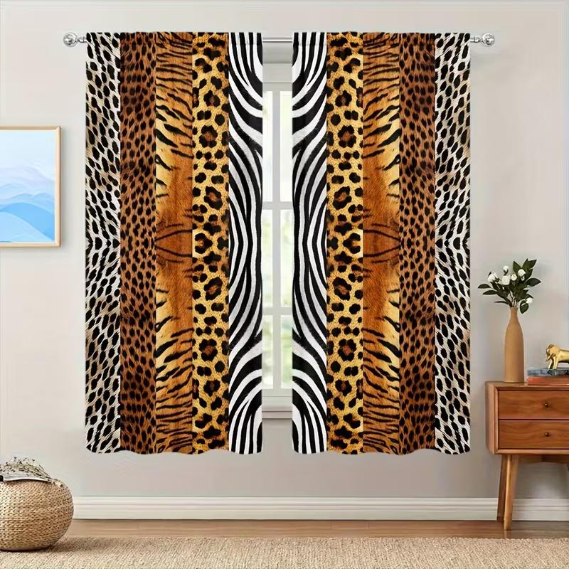 Set Of 2 Leopard Print Curtains Suitable Bedroom Living Room Kitchen Decoration Home Window Made Polyester Great Treatment