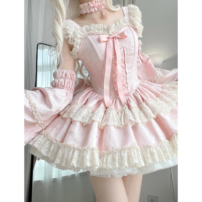 Sweet Elegant Lolita Princess Dress Women Kawaii Cute Lace Ruffles