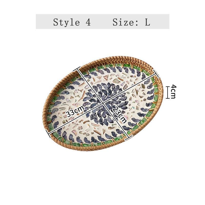 Rattan color inlaid shell storage basket living room light luxury storage basket fruit snack plate entrance key storage tray
