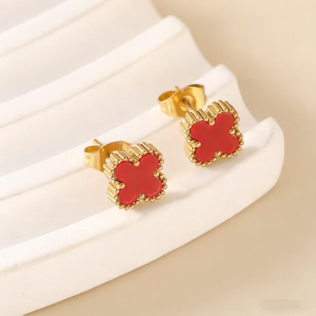 Piccoli Orecchini a Bottone Quadrifoglio 9MM, Acciaio al Titanio Oro 18K, Madreperla Resistente al Colore Gioielli di Moda da Donna.