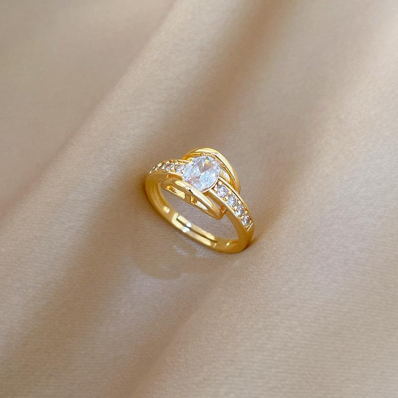 Real Gold Horse'S Eye Diamond Personalized Ring Opening Adjustable Simple Jewelry Japanese Ring Couple Ring