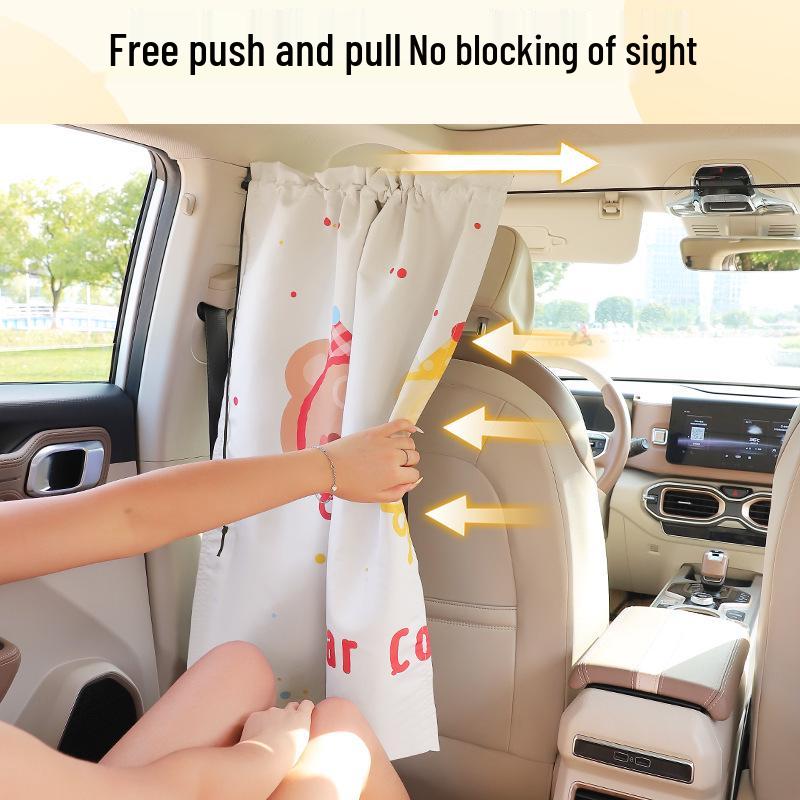 Car Partition Curtain: Front & Rear Blackout Sun Shade for Baby, Heat Insulation, Privacy, Anti-Peep, Cartoon Design