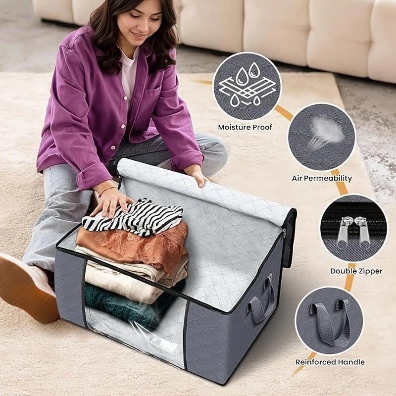 Portable Folding Cotton Quilt Storage Bag for Bedroom, Closet, or Dorm Wardrobe Organization