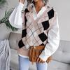 Women Spring Fall Knitted Vest Sweater Jumper Pullovers Top V-neck Sleeveless Diamond Patchwork Stitching S-L