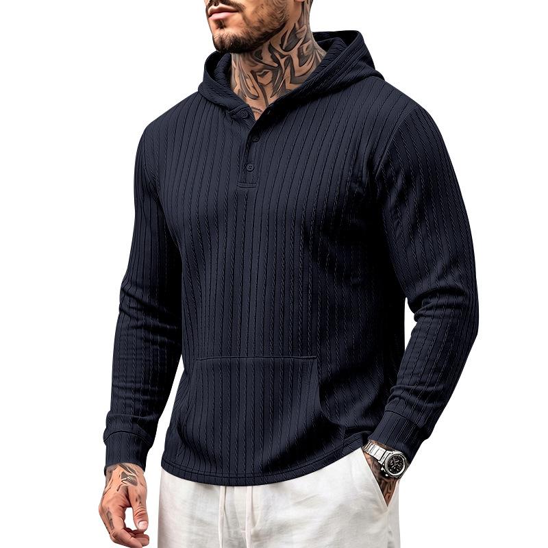 Pánská mikina s kapucí, dlouhým rukávem, pruhovaná, ležérní, pullover