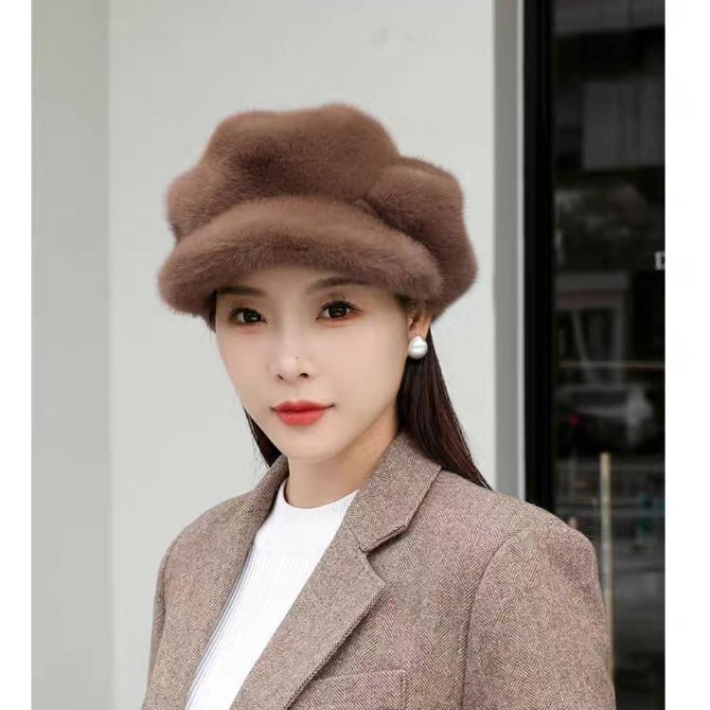 Thick Warm Imitation Mink Beret Solid Color Cloud Hat Cozy Peaked Cap  Winter