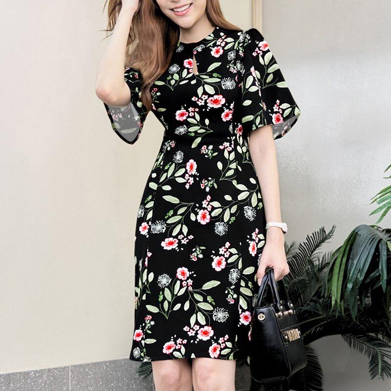 ZANZEA Women Casual Round Neck Short Sleeve Summer Floral Dress