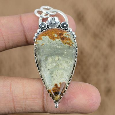 Natural Polychrome Jasper Gemstone Pendant Flower 925 Sterling Silver Jewelry
