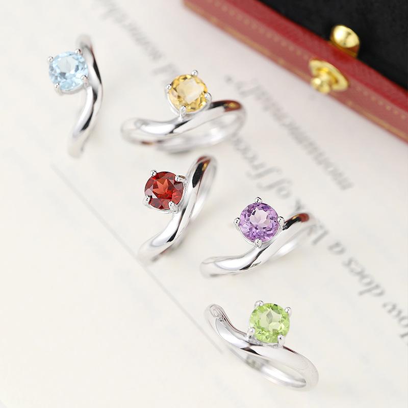 S925 Silver Ring for Women, Natural Crystal/Topaz/Garnet/Olivine Adjustable Jewelry Gift