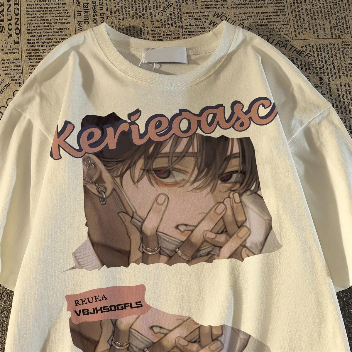 

Унисекс Японская Ретро Аниме Мультяшная Свободная Футболка - Доступны Большие Размеры 3XL (156-170 jin) белый