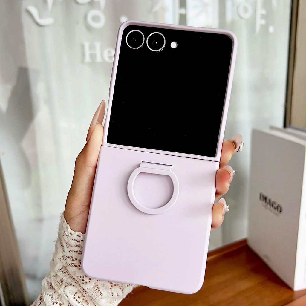 Hot Skin Feel Glass Case for Samsung Galaxy Z Flip 7 FE Fold business Fashion Ring Hinge Protective Cover for Flip5 Flip6 Cases
