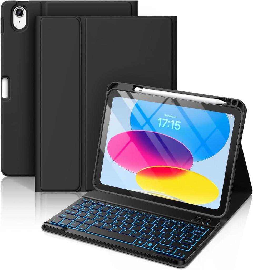 Compatible Keyboard Case with Bluetooth RGB Backlight for Xiaomi Tablet 7/8 Pro, Redmi Pad 2/Pro 12.1, with Pen Slot.
