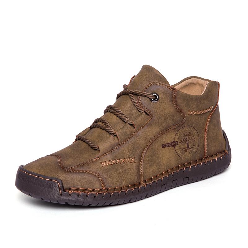 Men s Plus Size Lace-Up Mid-Top Hand-Stitched Casual Cotton Boots 39
