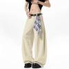 American Plaid Scimitar Jeans Men's and Women's Summer New Detachable Square Towel Design Loose Casual Wide-leg Pants