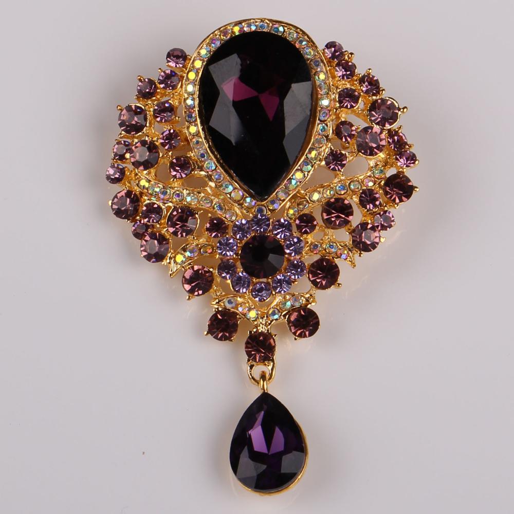DIEZI Luxury Gold Silver Color Crystal Flower Bridal Brooches for Wedding Women Party Rhinestone Bouquet Water Drop Brooch Pins